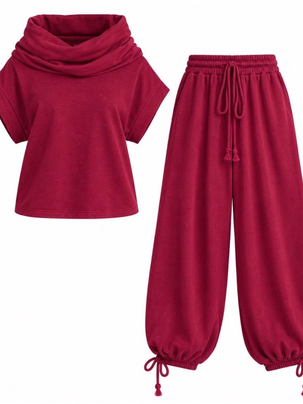 Women's Two-Piece Cozy Baggy Lounge Set - Berry